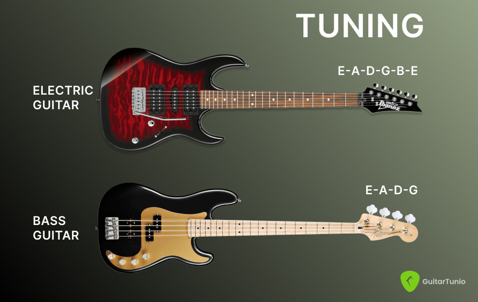 Tuning of electric guitar and bass guitar