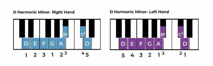 Play D harmonic minor on Piano