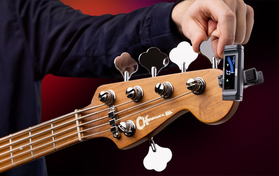 Using clip-on electric to tuning bass guitar