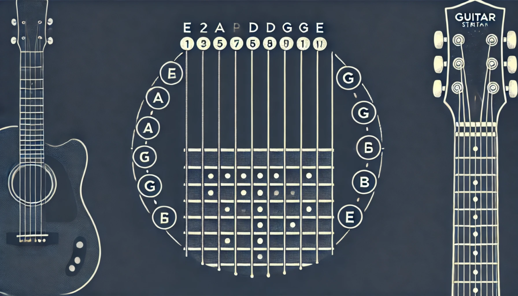 Guitar String and Fretboard Diagram.